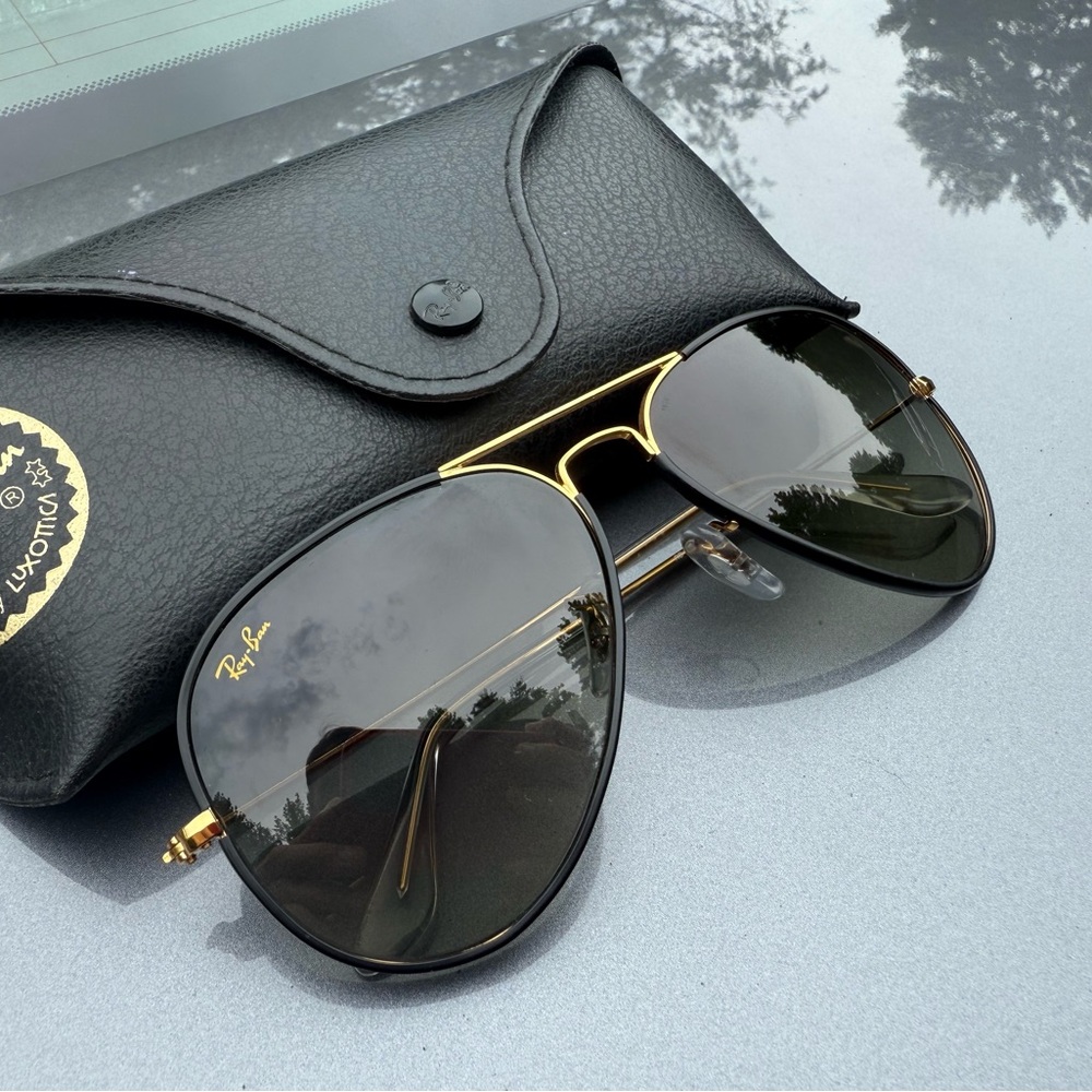 Ray-Ban Gold Frame Sunglasses with Black Lenses